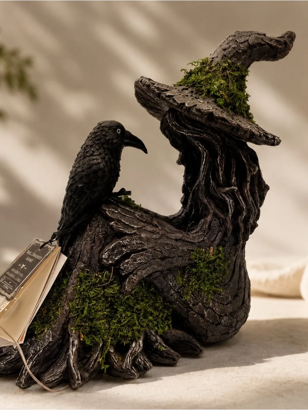 Halloween Mossy Tree Witch with crow Light Up Figurine Raven Decor Viral